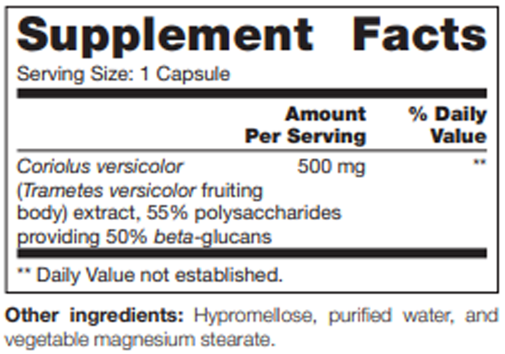 Coriolus Versicolor SAP 60 Capsules Supplement Facts