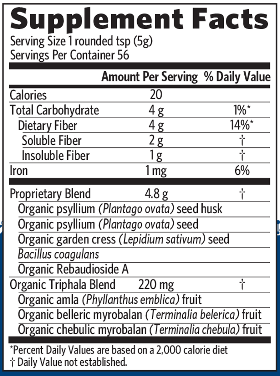 Psyllium Pre & Probiotic Fiber 56 Servings Supplement Facts