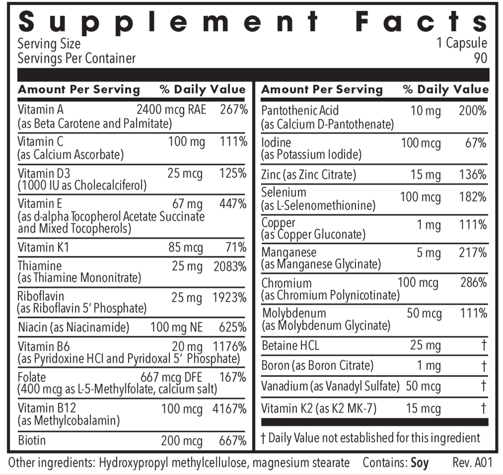 The Big One® without Iron 90 Capsules Supplement Facts