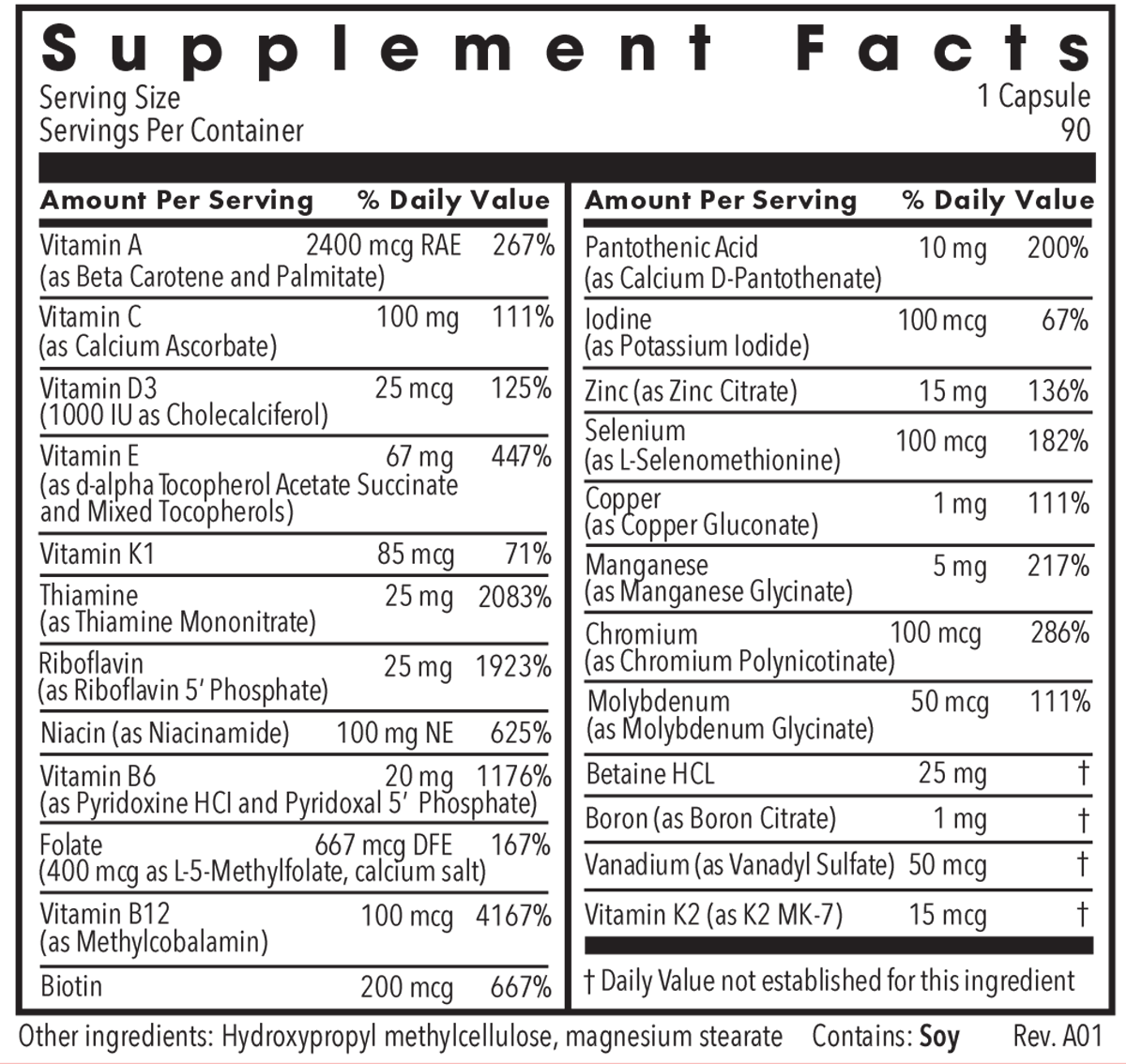 The Big One® without Iron 90 Capsules Supplement Facts