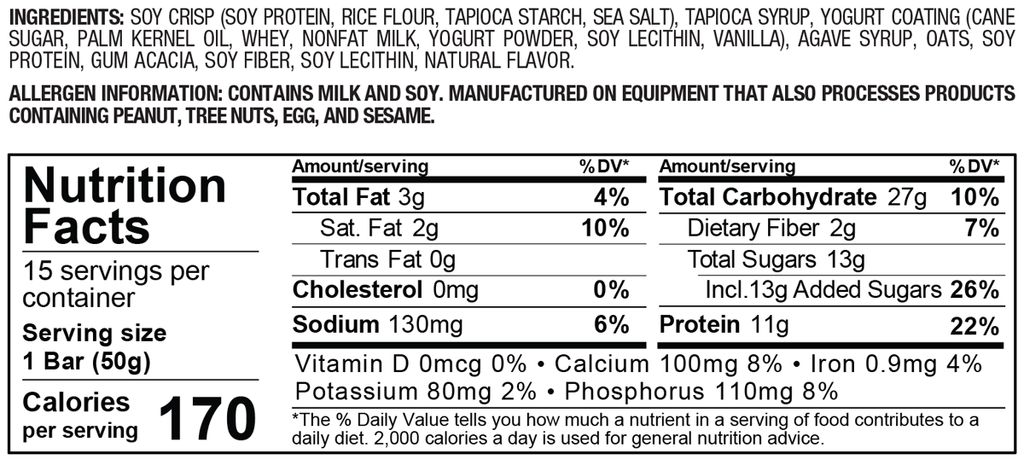 NuGo Vanilla Yogurt Protein 15 Bars Supplement Facts