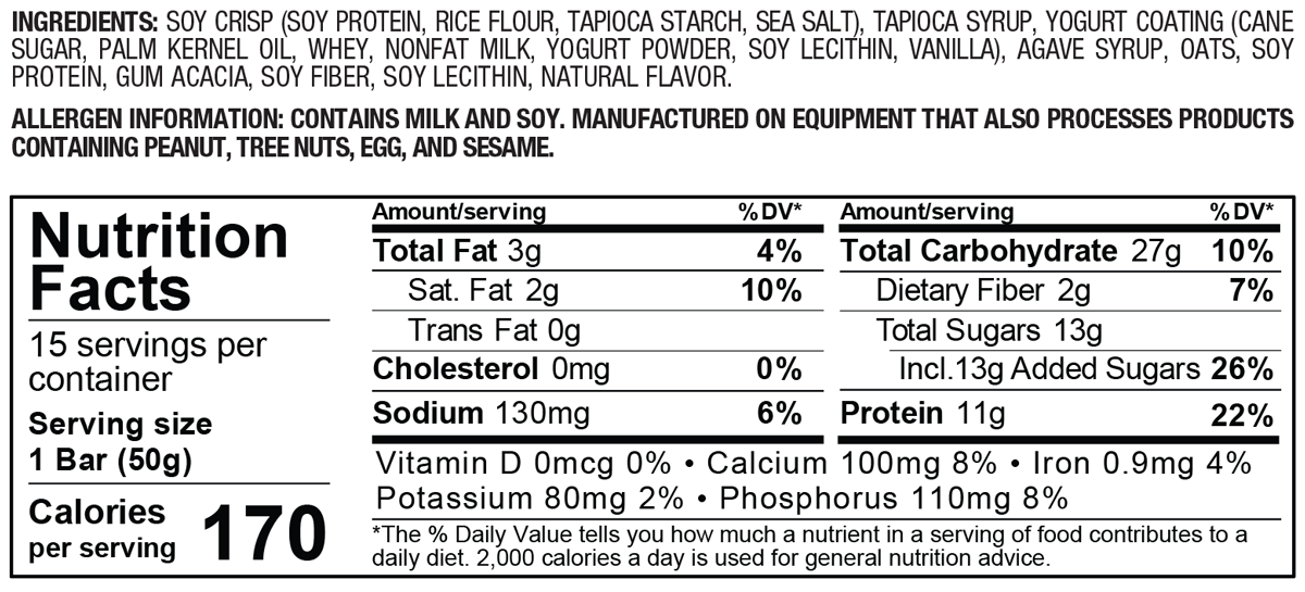 NuGo Vanilla Yogurt Protein 15 Bars Supplement Facts